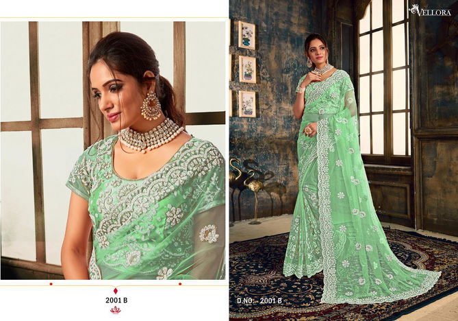 Vellora Vol 10 Soft Net Zarkan Work Designer Wedding Saree